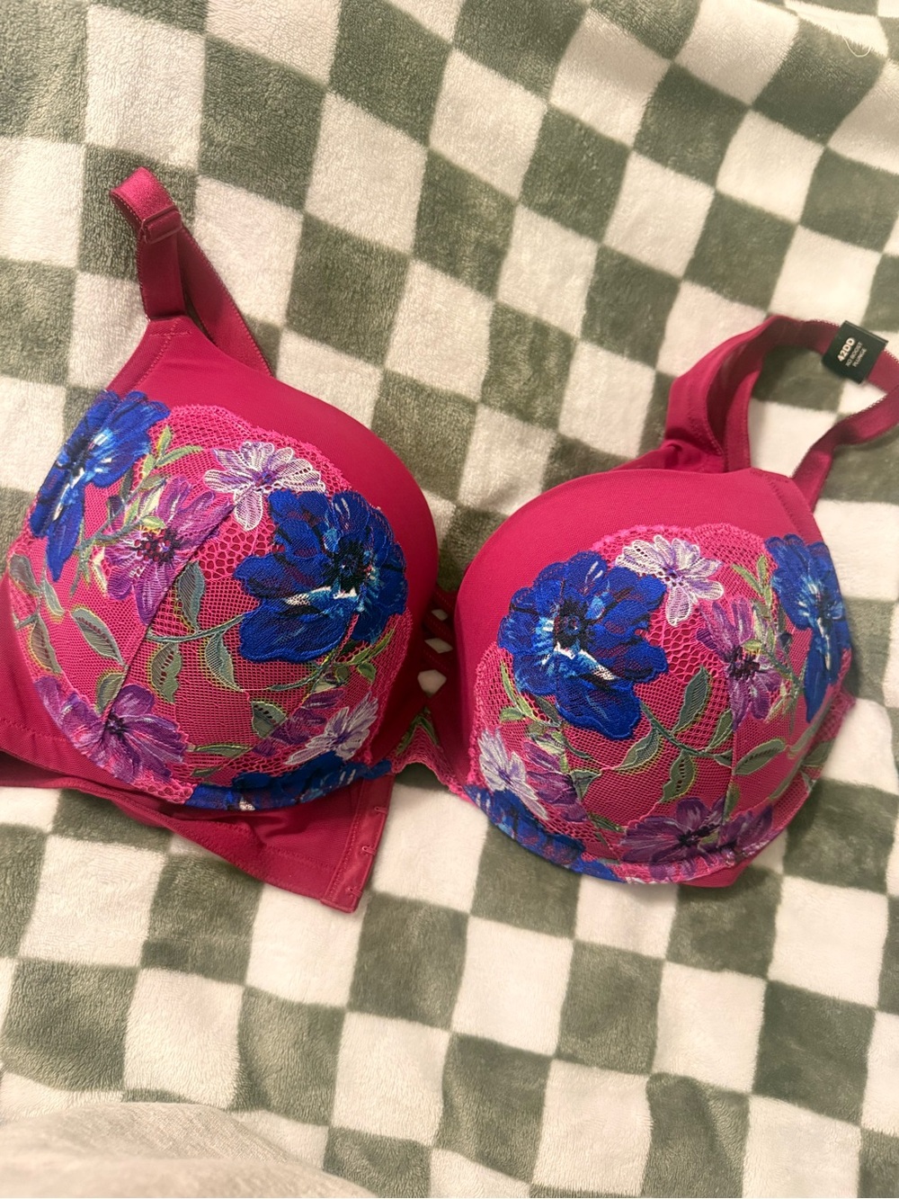 torrid Fuchsia Bra with Blue & Purple Floral Embroidery